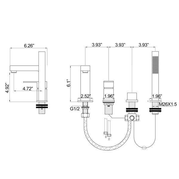 AQGA Single Handle Deck Mounted Roman Tub Faucet with Handshower Wayfair